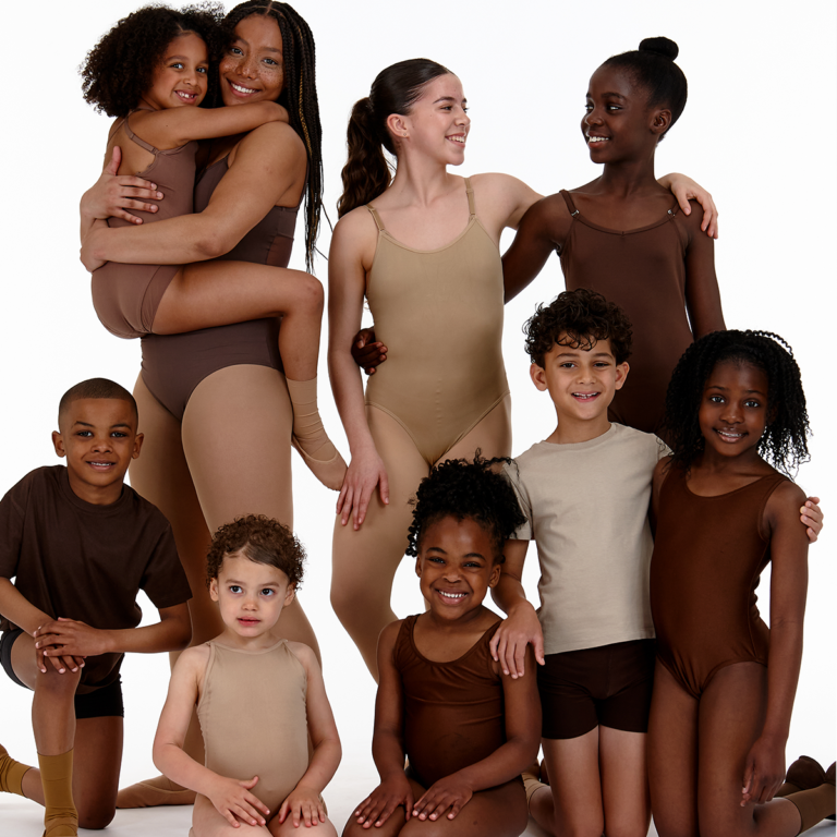 A group of diverse dancers wearing diverse dancewear